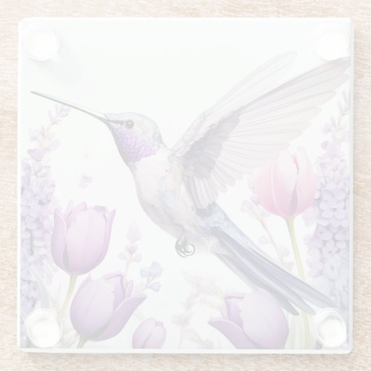 Lavender Hummingbird surrounded by flowers Glazen Onderzetter (Achterkant)