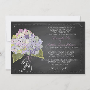 Lavender Hydrangea Chalkboard Rustic Wedding Kaart