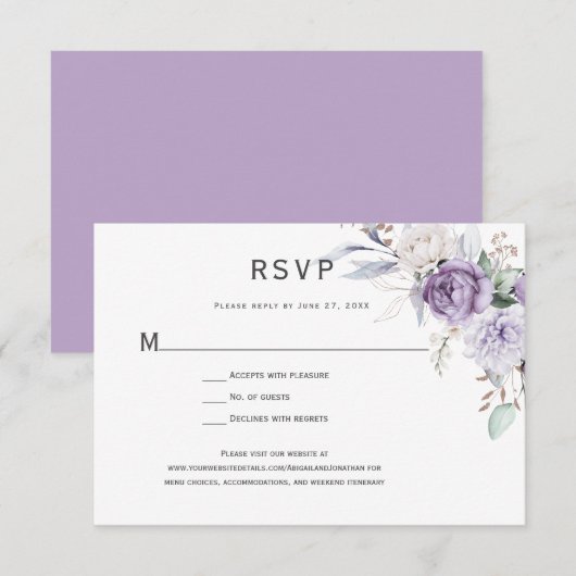 Lavender Hydrangea Floral RSVP Kaartje (Voorkant / Achterkant)