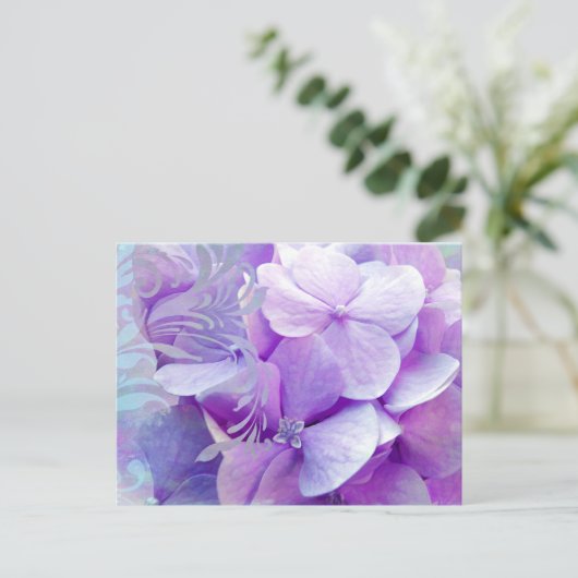 Lavender Hydrangea Floral Swirl Briefkaart (Staand voorkant)