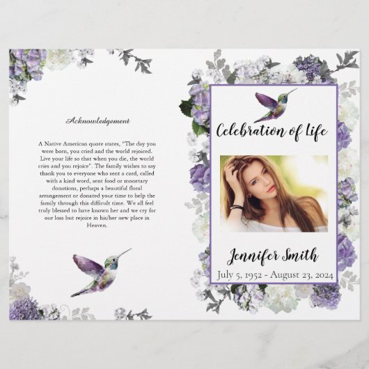 Lavender Hydrangea Hummingbird FuneralFlyer Flyer (Voorkant)