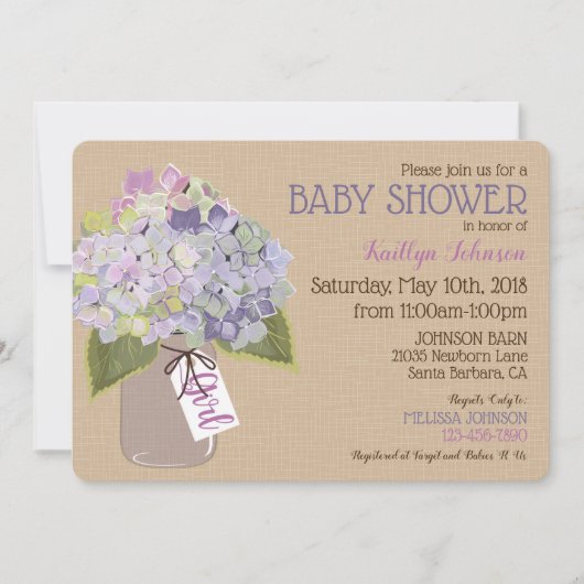 Lavender Hydrangea Mason Jar Rustic Baby shower Kaart (Voorkant)