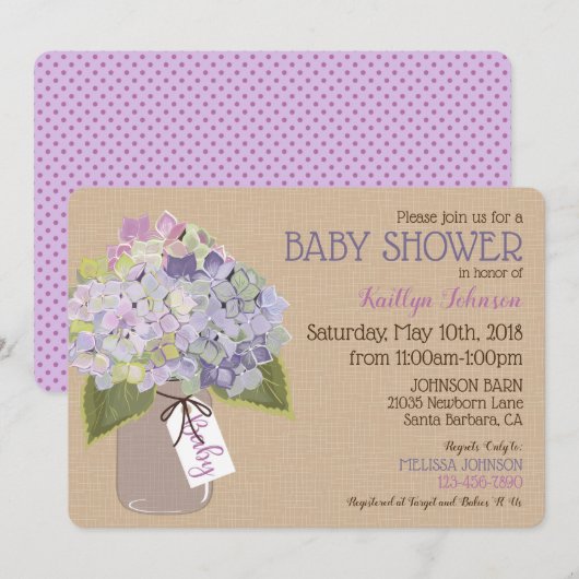 Lavender Hydrangea Mason Jar Rustic Baby shower Kaart (Voorkant / Achterkant)