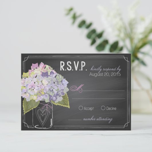 Lavender Hydrangeas Chalkboard RSVP Card (Staand voorkant)
