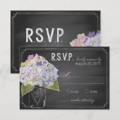 Lavender Hydrangeas Chalkboard RSVP Card Kaartje (Voorkant / Achterkant)