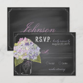 Lavender Hydrangeas Chalkboard RSVP Card Kaartje (Voorkant / Achterkant)