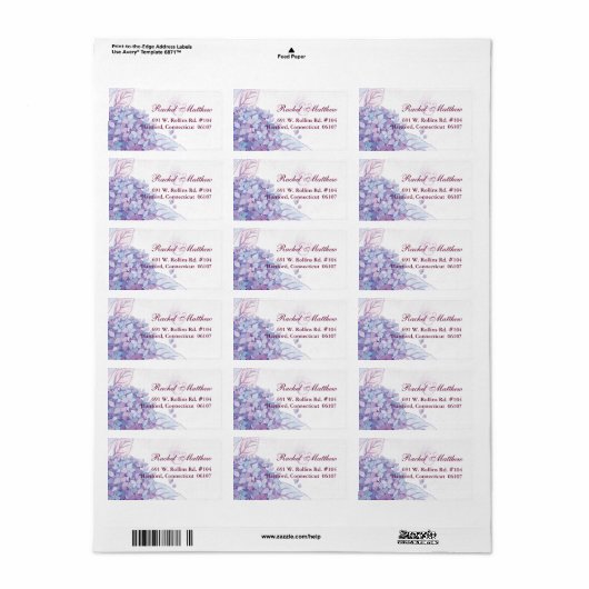 Lavender Hydrangeas Wedding Address Etiket (Full Sheet)