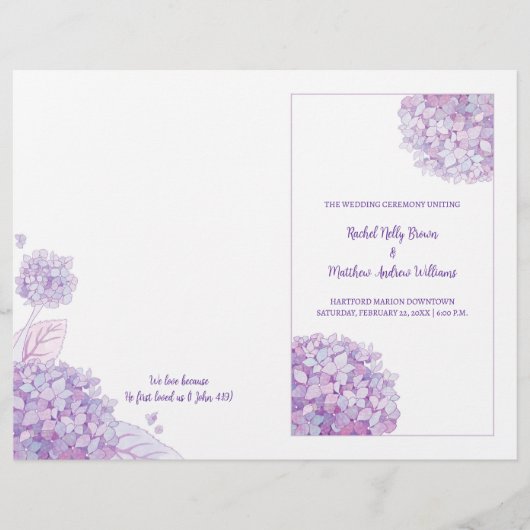 Lavender Hydrangeas White Wedding BiFold Programme (Voorkant)