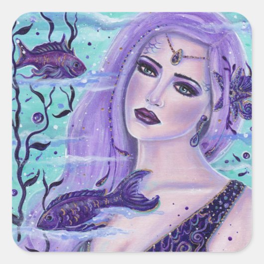 Lavender Ice Mermaid van Renee L. Lavoie Vierkante Sticker (Voorkant)
