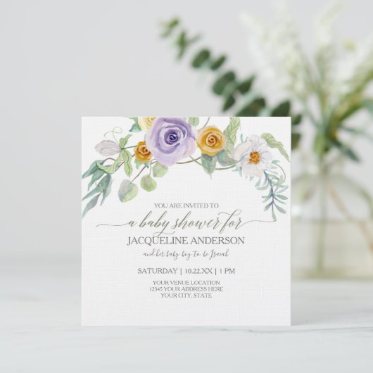 Lavender in Amber gold Roos Floral Baby shower Gir Kaart (Staand voorkant)