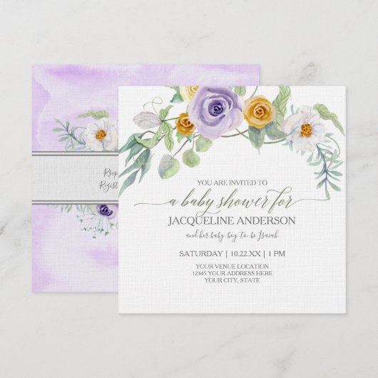 Lavender in Amber gold Roos Floral Baby shower Gir Kaart (Voorkant / Achterkant)