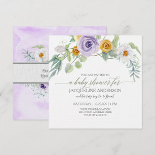 Lavender in Amber gold Roos Floral Baby shower Gir Kaart