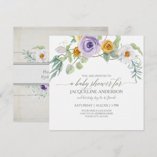 Lavender in Amber Roos Floral Wood Baby shower Gir Kaart (Voorkant / Achterkant)