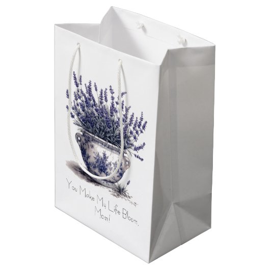 Lavender in Delft Blue, customizable Medium Cadeauzakje (Achterkant Gekanteld)