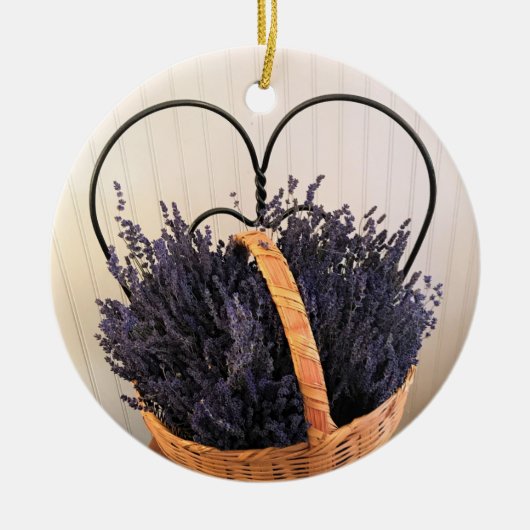 Lavender in een mandje keramisch ornament (Voorkant)