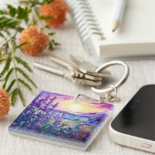 Lavender in field, mountain background keychain (Voorkant Rechts)