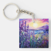 Lavender in field, mountain background keychain (Voorkant)