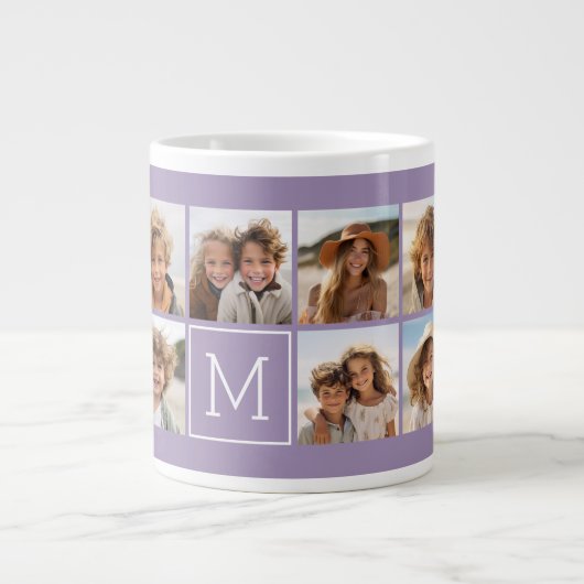 Lavender Instagram Photo Collage Custom Monogram Grote Koffiekop (Voorkant)