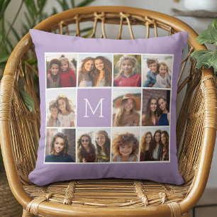 Lavender Instagram Photo Collage Custom Monogram Kussen