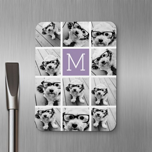 Lavender Instagram Photo Collage Custom Monogram Magneet