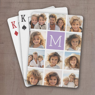 Lavender Instagram Photo Collage Custom Monogram Pokerkaarten
