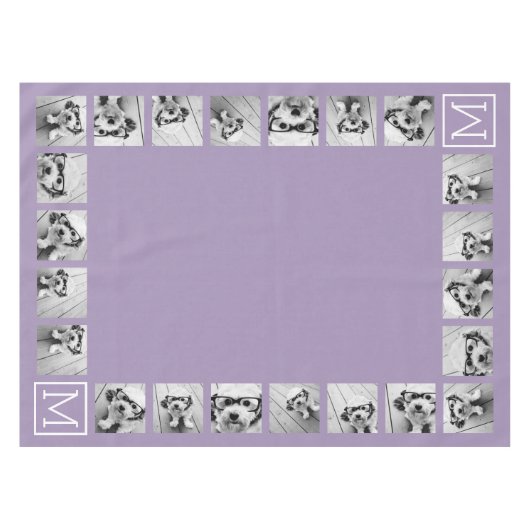 Lavender Instagram Photo Collage Custom Monogram Tafelkleed (Voorkant (Horizontaal))