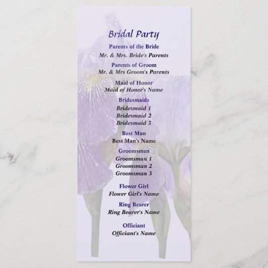 Lavender Iris Couple Wedding Program Programmakaart (Achterkant)
