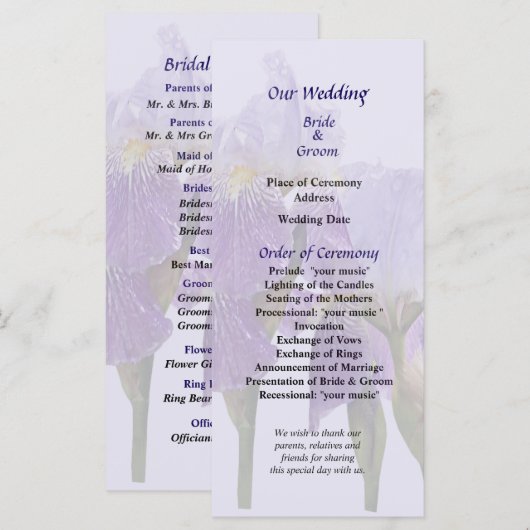 Lavender Iris Couple Wedding Program Programmakaart (Voorkant / Achterkant)