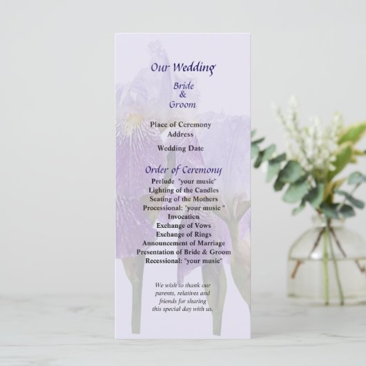Lavender Iris Couple Wedding Program Programmakaart (Staand voorkant)