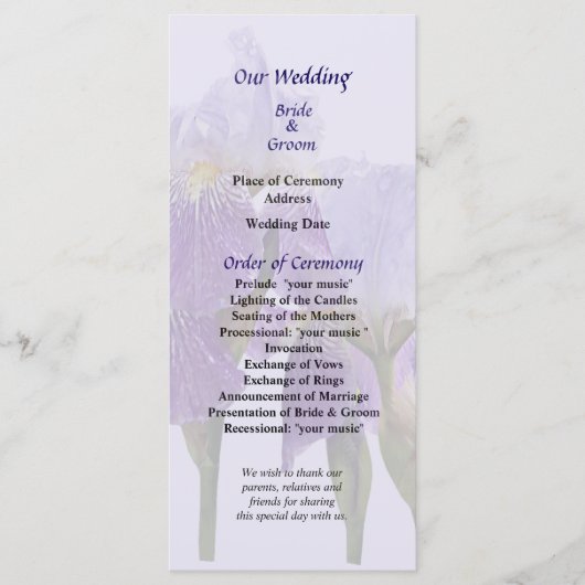 Lavender Iris Couple Wedding Program Programmakaart (Voorkant)