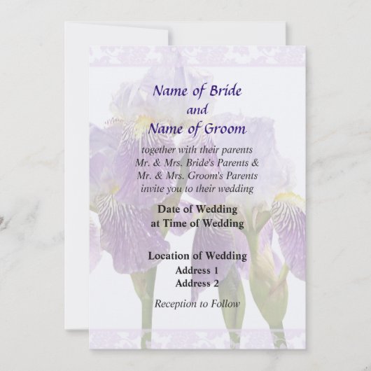 Lavender Iris Couple Wedding Supplies Kaart (Voorkant)