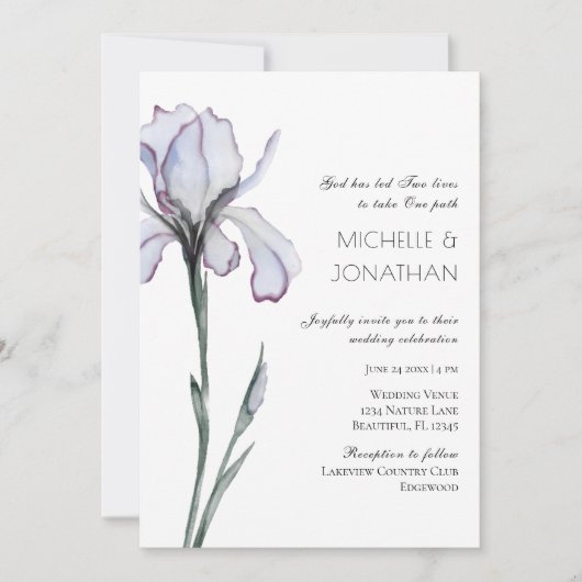 Lavender Iris Modern Floral Christelijk Wedding Kaart (Voorkant)