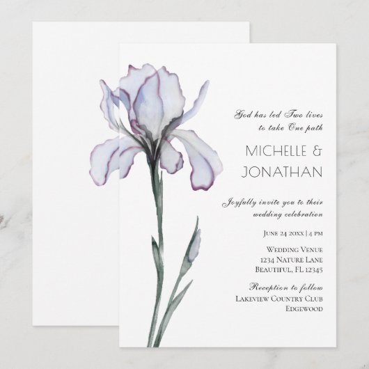 Lavender Iris Modern Floral Christelijk Wedding Kaart (Voorkant / Achterkant)