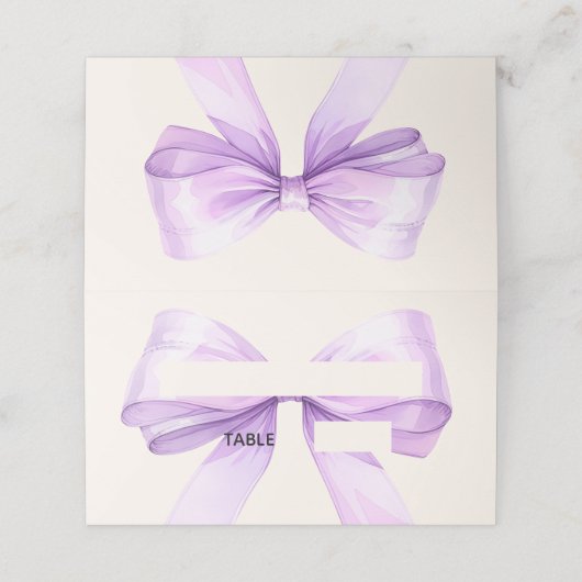 Lavender Ivory bow Place Cards Elegant Folded Plaatskaartje (Buitenkant ongevouwen)