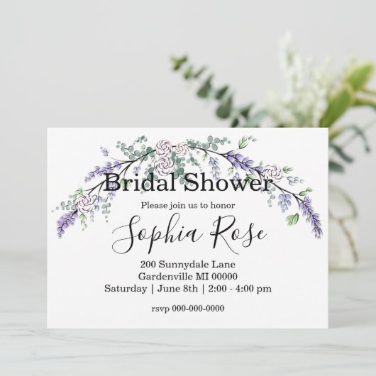 Lavender Ivory Roos en Eucalyptus Kaart (Staand voorkant)