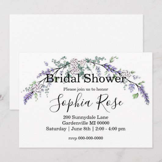 Lavender Ivory Roos en Eucalyptus Kaart (Voorkant / Achterkant)