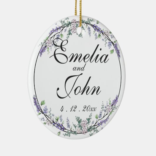 Lavender Ivory Roos en Eucalyptus Keramisch Ornament (Rechts)