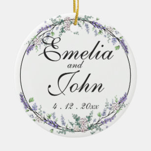 Lavender Ivory Roos en Eucalyptus Keramisch Ornament