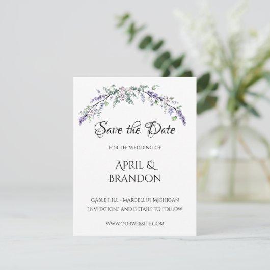 Lavender Ivory Roos en Eucalyptus Save The Date (Staand voorkant)