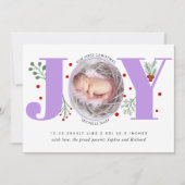 Lavender Joy eerste kerstfoto baby geboorte Aankondiging (Voorkant)
