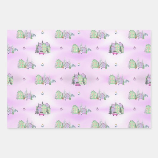 Lavender Kerstdorp Inpakpapier Vel (Voorkant 3)