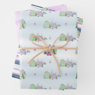 Lavender Kerstdorp Inpakpapier Vel