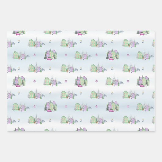 Lavender Kerstdorp Inpakpapier Vel (Voorkant)