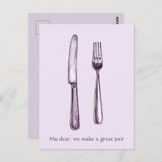 Lavender Knife & Fork Gedrukt Briefkaart (Voorkant / Achterkant)