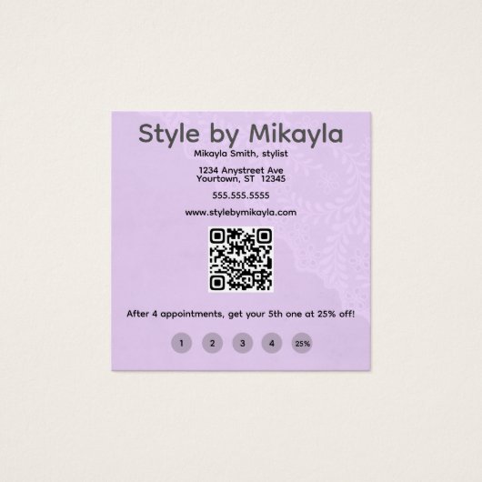 Lavender Lace Beautician Customer Rewards Card Vierkante Visitekaartjes (Voorkant)