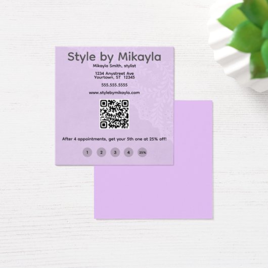 Lavender Lace Beautician Customer Rewards Card Vierkante Visitekaartjes (Bureau)