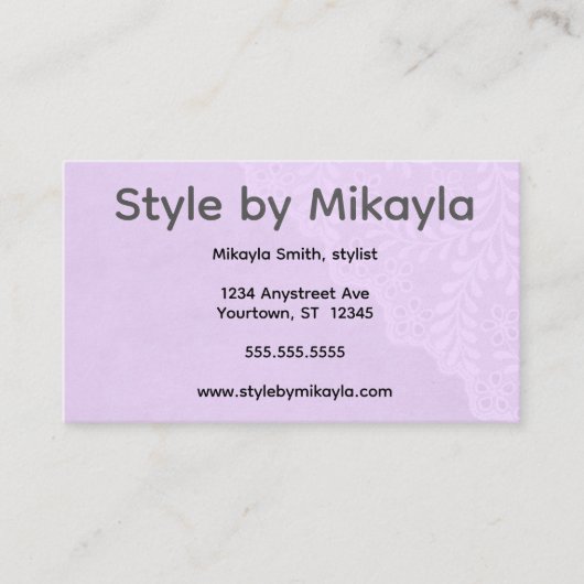 Lavender Lace Beautician Stylist Event Planner Visitekaartje (Voorkant)