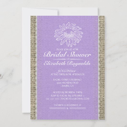 Lavender Lace Bridal Shower Invitations Kaart (Voorkant)