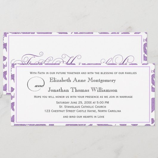 Lavender Lace Faith Hope Love Horizontal Wedding Kaart (Voorkant / Achterkant)