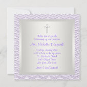 Lavender Lace Pearl Cross Christening Kaart (Achterkant)